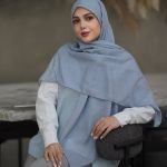 روسری نخی مدل ثنا آبی طوسی