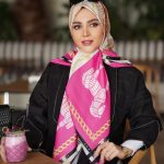 روسری ابریشم مجلسی توییل مدل مدل هرمس سرخابی