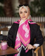 روسری ابریشم مجلسی توییل مدل مدل هرمس سرخابی