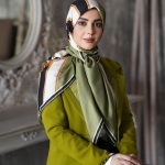 روسری ابریشم مجلسی توییل مدل مجلل سبز