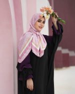 روسری ابریشم مجلسی توییل مدل نهال صورتی