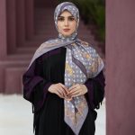 روسری ابریشم مجلسی توییل مدل ال وی طوسی