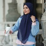 روسری نخی مدل دانتل سرمه ای