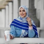 روسری نخی مدل دهکده سرمه ای