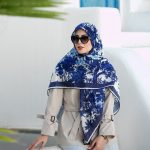 روسری نخی مدل جنگل سرمه ای