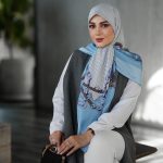 روسری ابریشم مجلسی توییل مدل مارال آبی