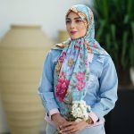 روسری ابریشم مجلسی توییل مدل گوچی آبی