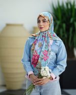 روسری ابریشم مجلسی توییل مدل گوچی آبی
