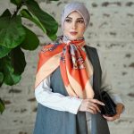 روسری ابریشم مجلسی توییل مدل مارال نارنجی