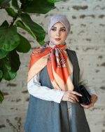 روسری ابریشم مجلسی توییل مدل مارال نارنجی