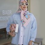 روسری ابریشم مجلسی توییل مدل مادام آبی صورتی