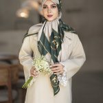 روسری ابریشم مجلسی توییل مدل پردیسان زمردی