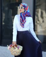 روسری ابریشم مجلسی توییل مدل هرمس آبی - Image 2