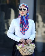 روسری ابریشم مجلسی توییل مدل هرمس آبی