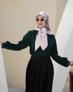 روسری ابریشم مجلسی توییل مدل برگ سوزنی