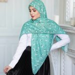 روسری نخی مدل گلبهار فیروزه ای