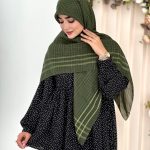 روسری نخی تک رنگ شیک سبز زیتونی