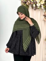روسری نخی تک رنگ شیک سبز زیتونی