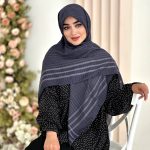 روسری نخی تک رنگ شیک آبی دودی