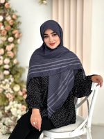 روسری نخی تک رنگ شیک آبی دودی
