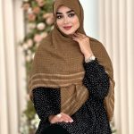 روسری نخی تک رنگ شیک عسلی