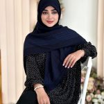 روسری نخی تک رنگ شیک سرمه ای