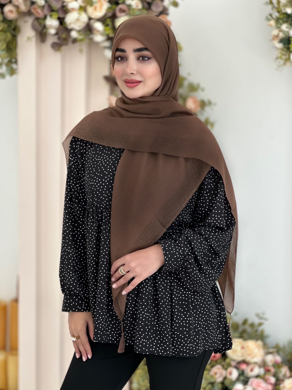 روسری سوپر نخ تک رنگ شکلاتی - Image 1