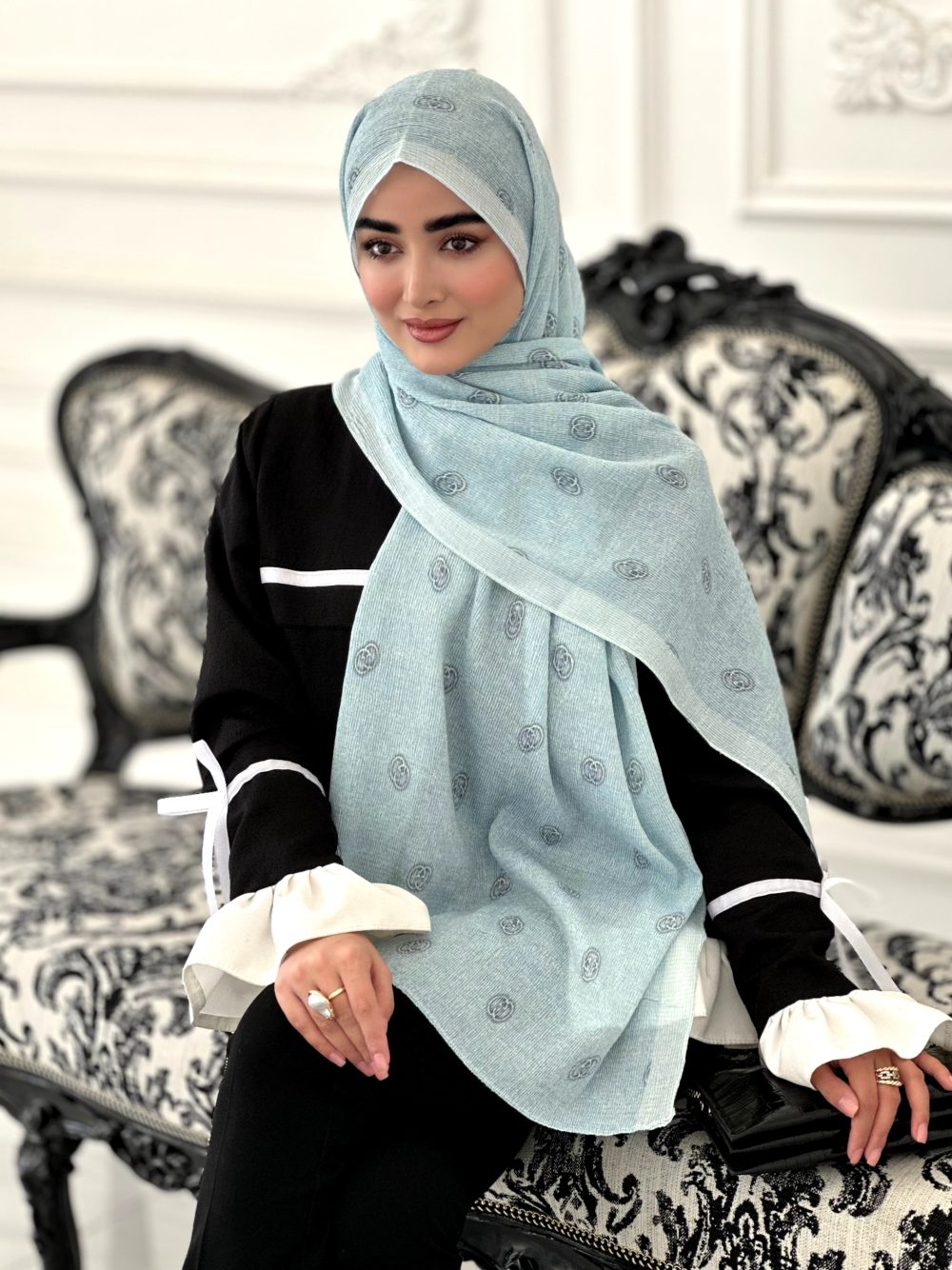 شال طرح دار مجلسی مدل گوچی آبی - Image 1