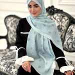 شال طرحدار مجلسی مدل گوچی آبی