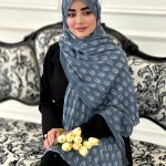 شال طرح دار مجلسی مدل دیور آبی پر رنگ