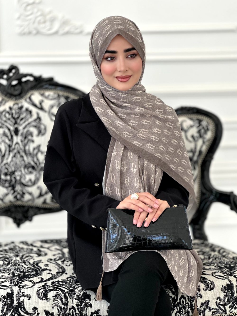 شال طرح دار مجلسی مدل دیور موکا طوسی - Image 1