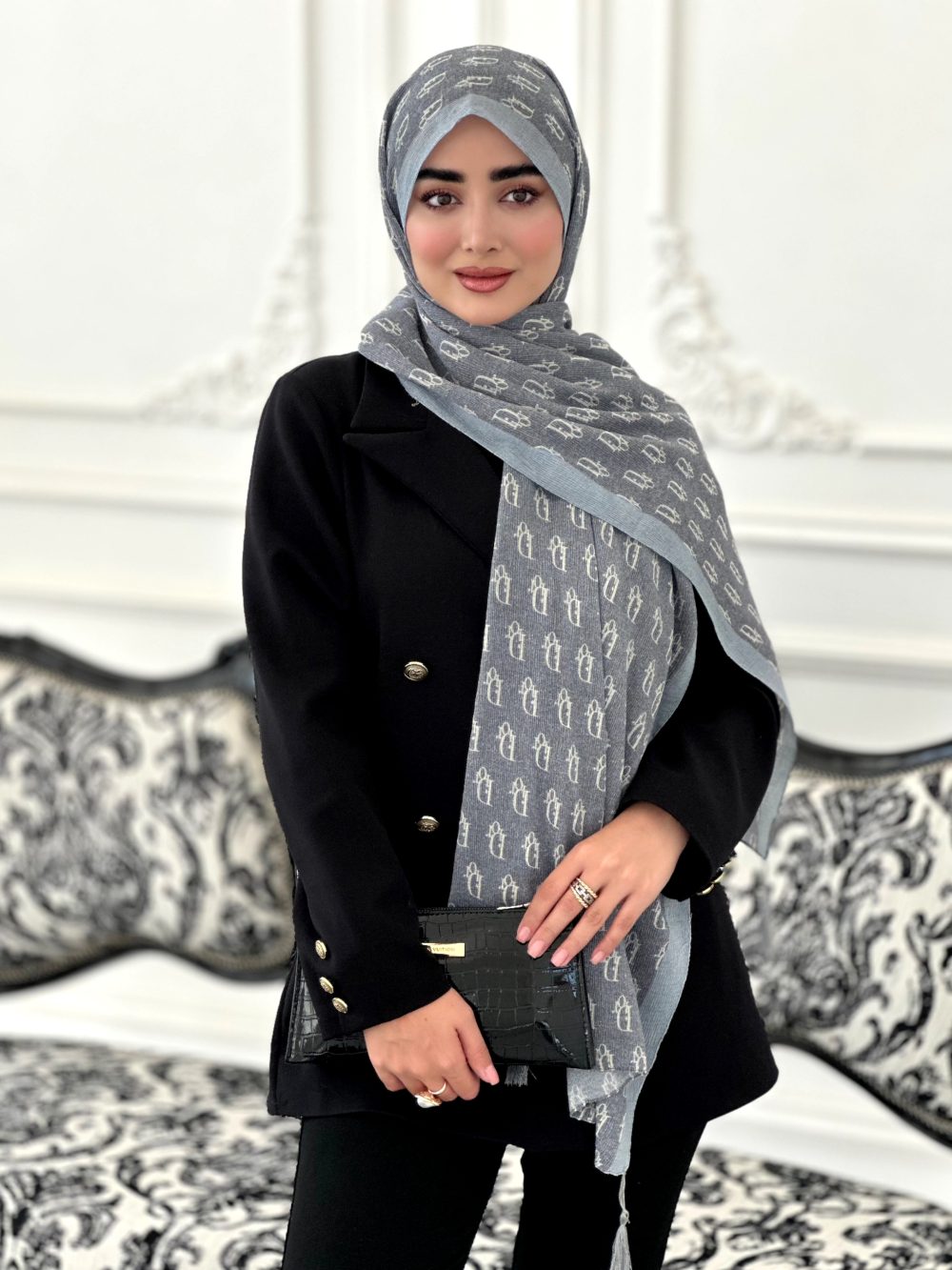شال طرح دار مجلسی مدل دیور طوسی - Image 1