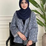 شال طرحدار مجلسی مدل لمه سرمه ای