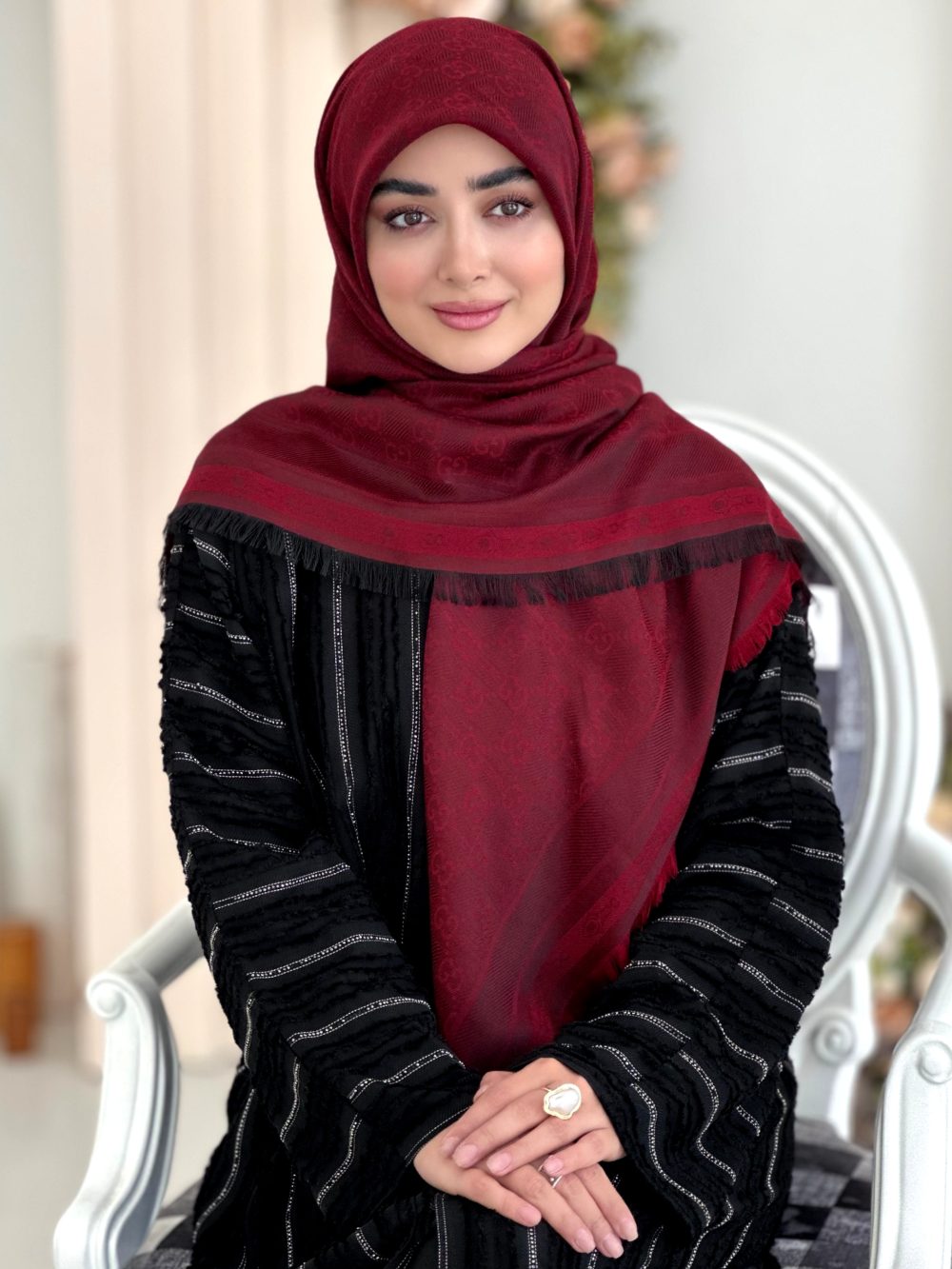 روسری نخ ژاکارد گوچی زرشکی - Image 1