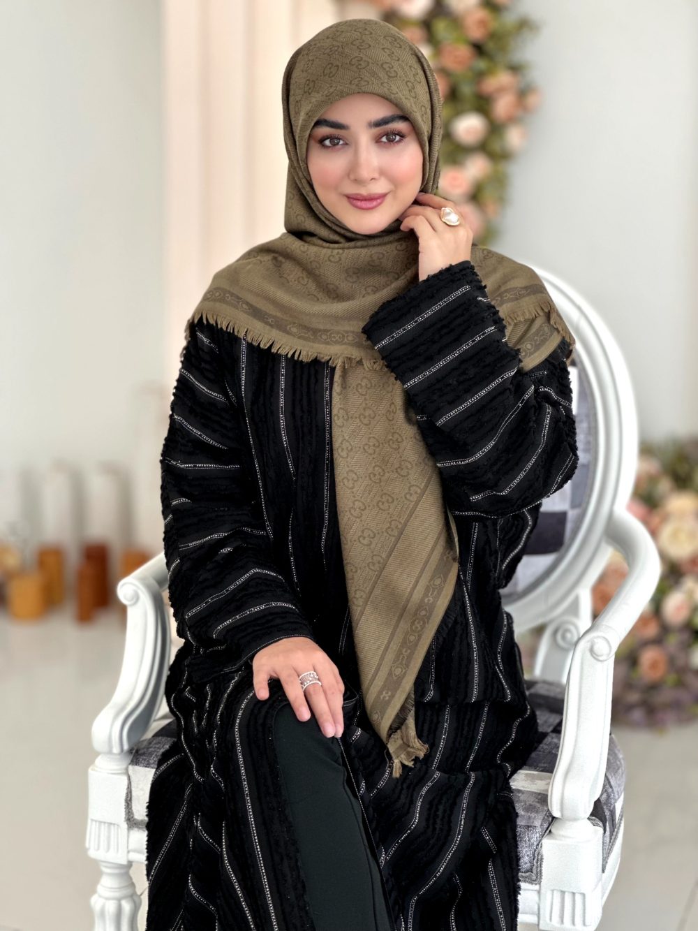 روسری نخ ژاکارد مدل گوچی سبز - Image 1