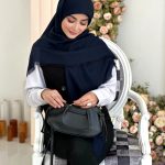 روسری نخ ژاکارد مدل ترمه سرمه ای