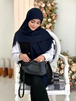 روسری نخ ژاکارد مدل بته حقه سرمه ای