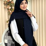 روسری نخ ژاکارد مدل باروک سرمه ای