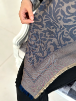 روسری نخ ژاکارد مدل باروک سرمه ای مسی - Image 2