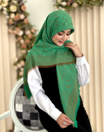 روسری نخی ژاکارد مدل باروک سبز