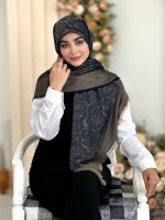 روسری نخ ژاکارد مدل رز سرمه ای مسی
