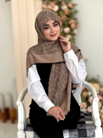 روسری نخ ژاکارد مدل رز نسکافه ای