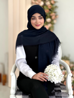 روسری نخ ژاکارد مدل رز سرمه ای