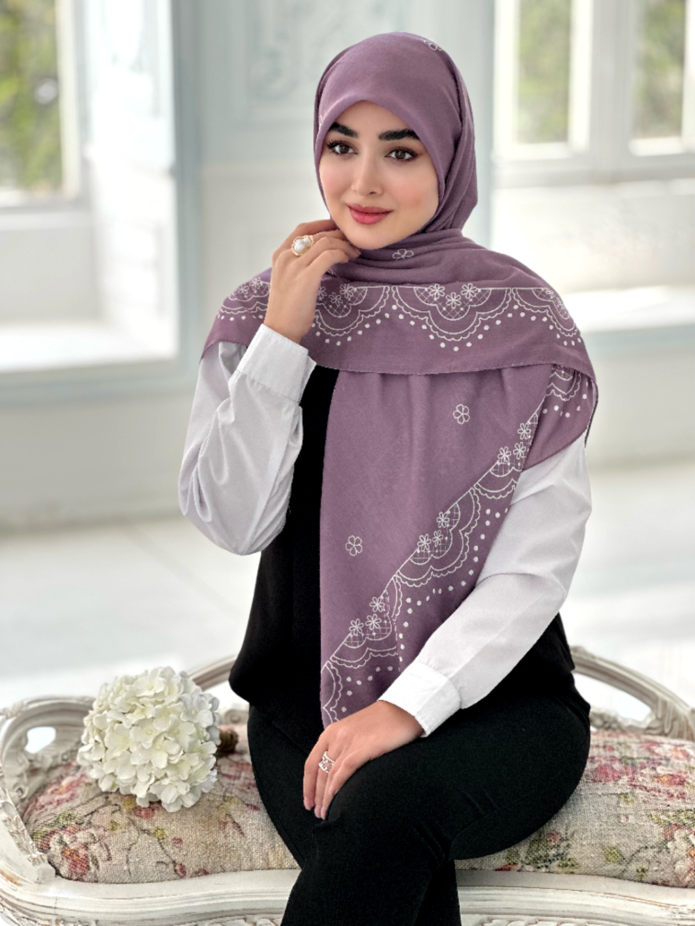 روسری نخی مدل نازگل بنفش - Image 1