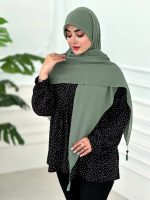 روسری پلیسه نخی سبز پاستیلی - Image 3