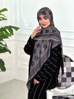 روسری ابریشم نخ ژاکارد مجلسی مدل سلین سرمه ای نسکافه ای - Image 2
