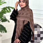 روسری ابریشم نخ ژاکارد مجلسی مدل سلین نسکافه ای