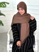 روسری ابریشم نخ ژاکارد مجلسی مدل رز قهوهای روشن