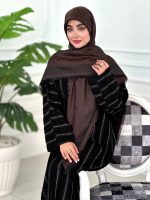 روسرس ابریشم نخ ژاکارد مجلسی مدل رز قهوه ای تیره