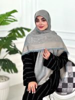 روسری ابریشم نخ ژاکارد مجلسی مدل رز آبی نسکافه ای